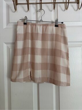 AE 100% Cotton Flannel Plaid Mini Skirt (Tan | Cream | XS)